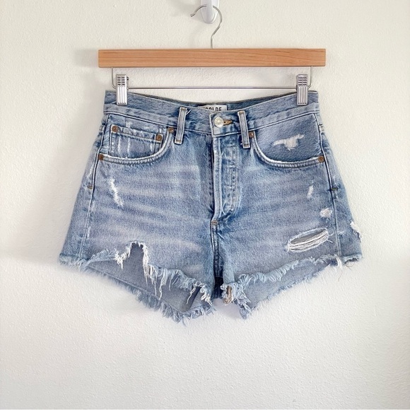 Agolde Parker Vintage Cut Off Distressed Denim High Rise Short Swapmeet 23 - Picture 5 of 16